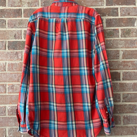 Old Navy Burnt Orange & Teal Plaid Flannel Shirt Size Medium - Picture 2 of 6